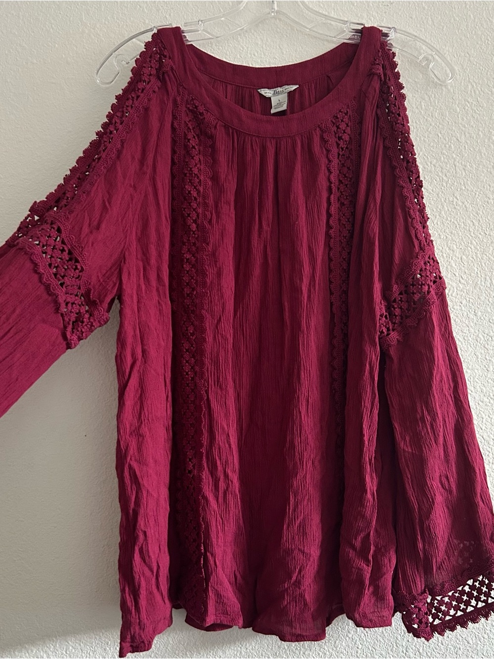 Bass Women's Burgundy Cold-Shoulder Crochet Tunic